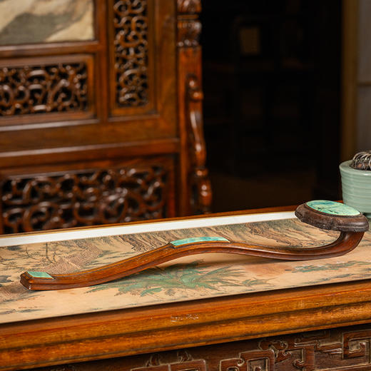 清 黄花梨三镶绿松石如意 商品图1