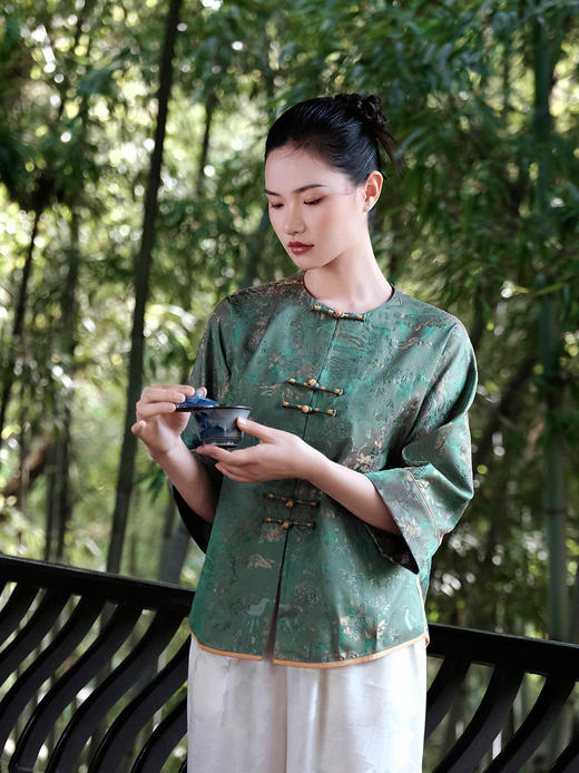 盛唐婧 |真丝宋锦罗森林麋鹿外套上衣 商品图0