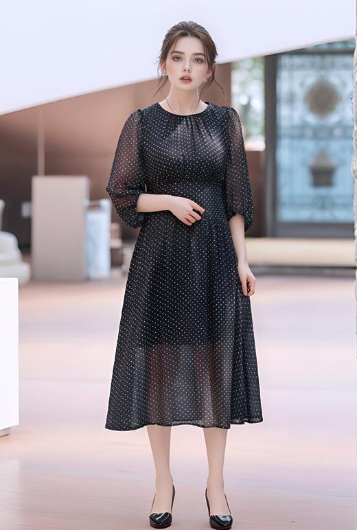 法式造型收腰碎褶连衣裙 商品图3