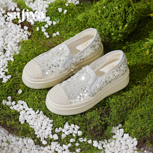 预售|Safiya/索菲娅2025春夏百搭懒人编织透气亮片蕾丝渔夫鞋 SFD1112259 商品图5