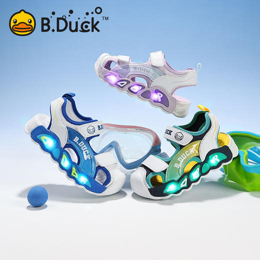 B.Duck小黄鸭童鞋男童凉鞋包头儿童亮灯鞋夏季女童宝宝鞋24-30 B2686838 商品图0
