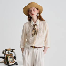谜底衬衫分袖女2025夏季新品通勤宽松H型钉珠微透衬衣252MC0678