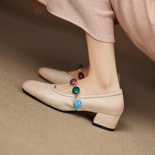 【预售5天】春夏复古法式浅口单鞋女粗跟通勤绝美不累脚中跟玛丽珍鞋MT&MD5157 商品图2