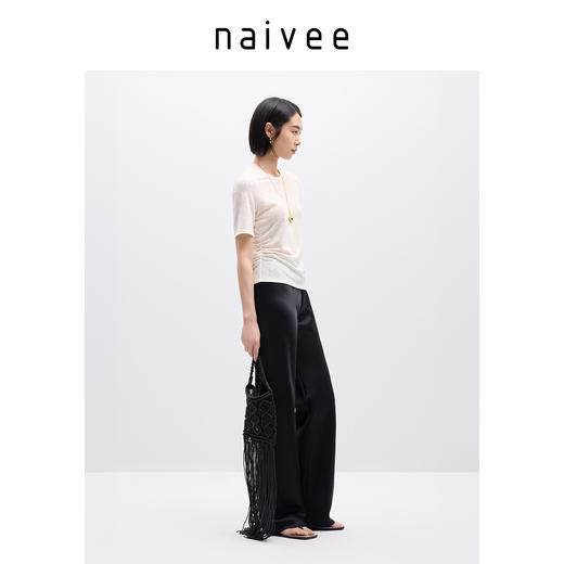 商场同款naivee纳薇25夏新款法式中国风花鸟提花针织短袖T恤赴宴254243805 商品图1