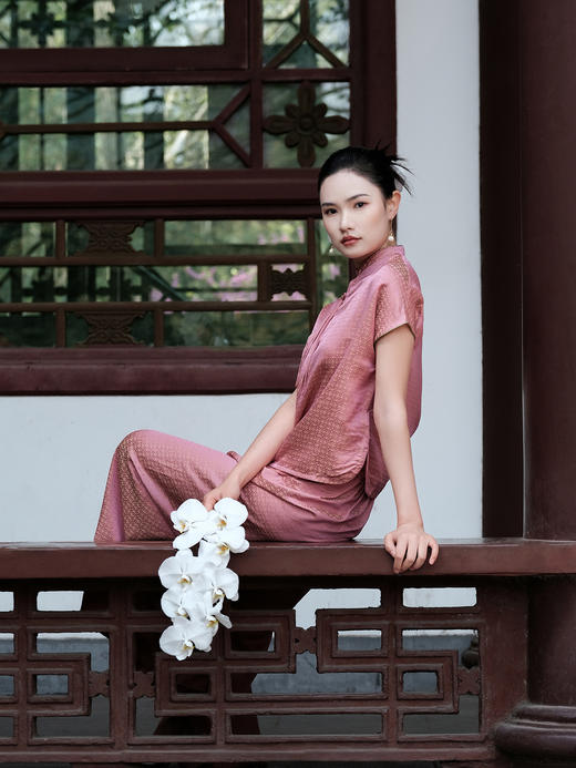 盛唐牡丹 |真丝提花侧开叉女裤 商品图3