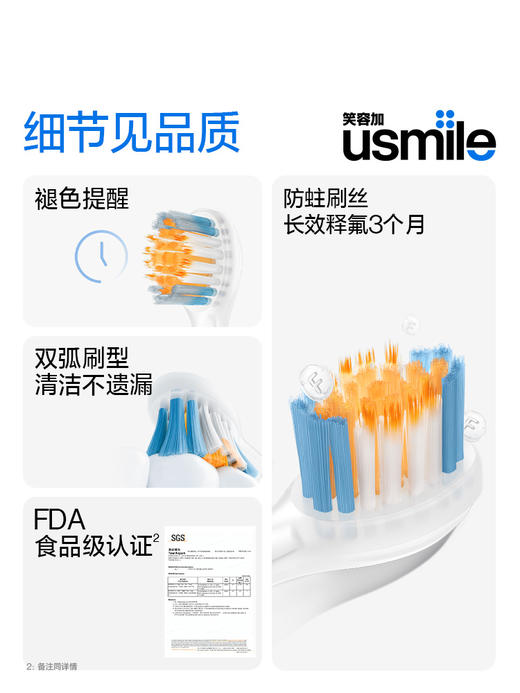 笑容加usmile儿童电动牙刷替换通用的MINI软毛全身软硅胶缓震清洁刷头Q4/Q10/Q20 商品图4