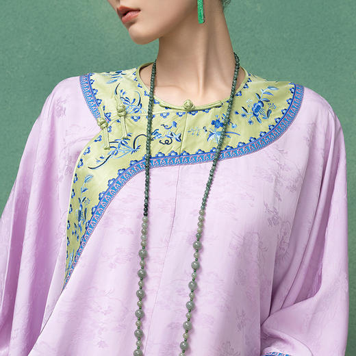 【林栖设计小店】秀场同款复古绣花套装拼丝棉缎国风2025夏季新品氅衣上衣1952507长裤1952506 商品图4