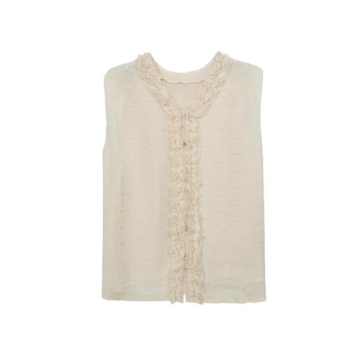 谜底衬衫无袖女2025夏季新品通勤褶皱荷叶边宽松A型上衣252MS0654 商品图4