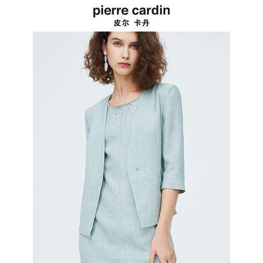 皮尔卡丹女装春季新款简约淑女青色西服上衣P4219U4055G1 商品图4