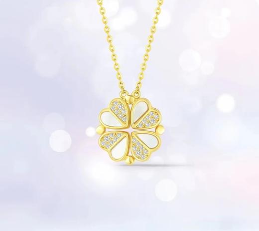 卡蒂罗/KADER 祈运四叶草项链 心动幸运草纯银镶嵌闪锆通勤百搭小众设计可拆爱心锁骨链 贝壳心形链一款两戴#好运 商品图7