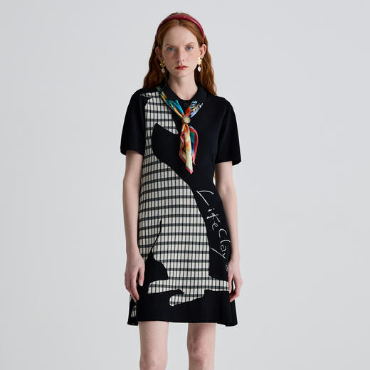 谜底针织连衣裙短袖女2025夏季新品复古文艺修身中长裙252MZ0886 商品图0