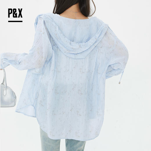 P&X设计师女装2025夏款两件套上衣衬衫轻薄防晒 825215215 蓝/白 商品图4