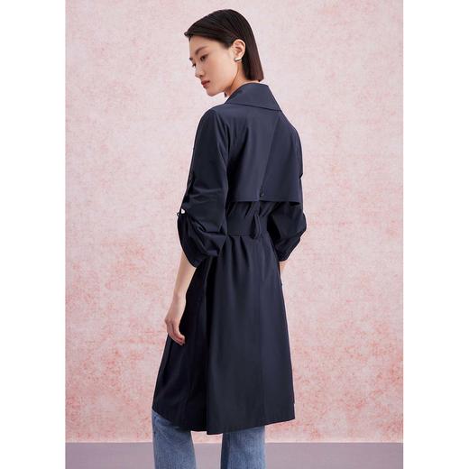 洛诗琳41239春季新款简约气质大摆系带收腰中长款风衣外套3047 商品图3