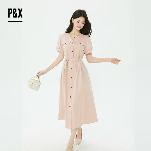 P&X设计师女装2025夏法式收腰优雅气质连衣长裙 825208192 粉色 商品图0