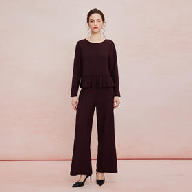 QF109斯尔丽2025新款四面弹舒适面料颗粒视觉宽松舒适上衣配直筒裤套装