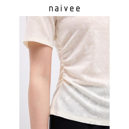 商场同款naivee纳薇25夏新款法式中国风花鸟提花针织短袖T恤赴宴254243805 商品图4