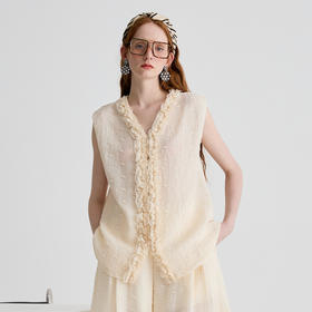 谜底衬衫无袖女2025夏季新品通勤褶皱荷叶边宽松A型上衣252MS0654