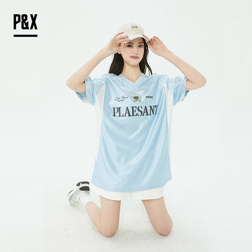 P&X设计师2025夏季新款休闲运动宽松薄款透气T恤825202226 蓝色 商品图3