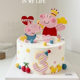 【臻品系列】--半翻糖【小猪佩奇】送女孩、男孩生日蛋糕