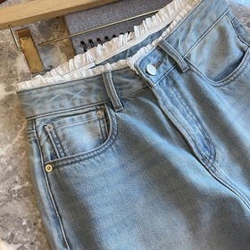 少女感早春花边腰！2025新款高腰窄版直筒显瘦牛仔裤女款！