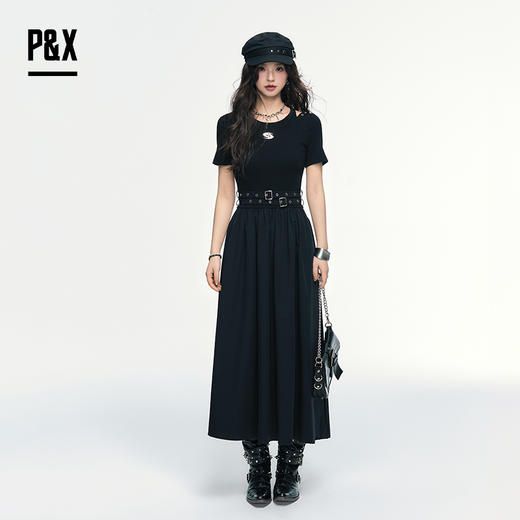 P&X设计师女装 时尚高级感收腰显瘦梭织连衣长裙 825208189 黑色 商品图2