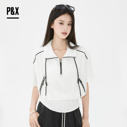 P&X设计师2025夏季新款时尚休闲运动减龄显瘦衬衫 825228072 白色 商品图0