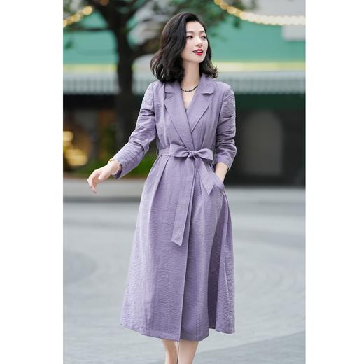 西子/春风十里重磅25姆米桑蚕丝干丝邹翻领长款风衣/FYBH1065 商品图3
