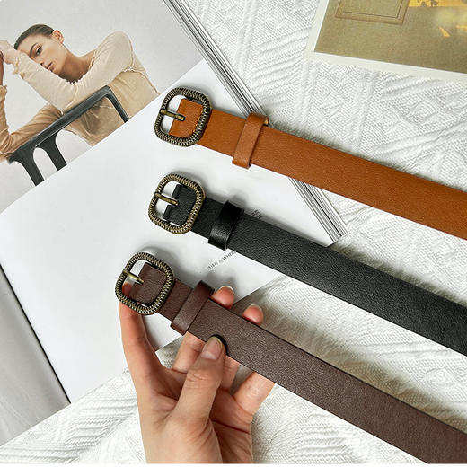 韩国棕色皮带真皮复古腰带女士新款百搭配牛仔裤装饰简约黑色牛皮 商品图3