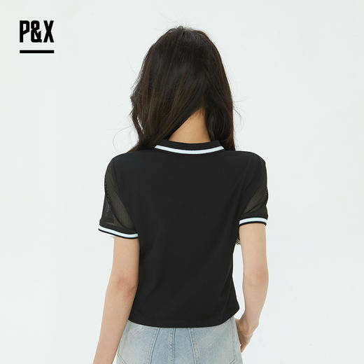 P&X设计师2025夏季修身显瘦正肩训练辣妹风T恤825202229 蓝色 商品图4