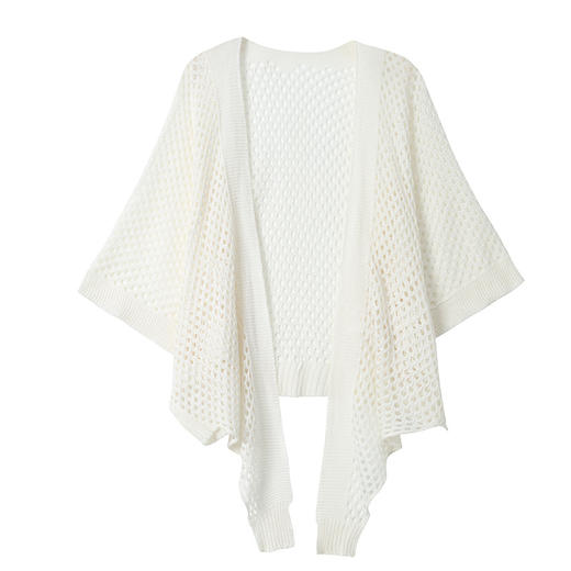 白色镂空蝙蝠袖针织开衫外套，披肩薄款空调罩衫防晒CC-11-9238 商品图4