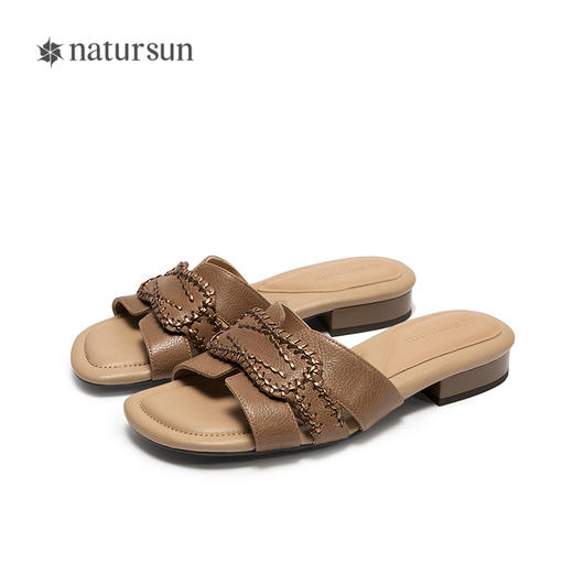 natursun法式外穿凉拖鞋女一脚蹬休闲沙滩平底一字拖N25331201 商品图4