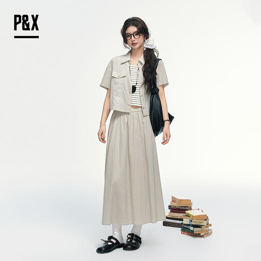 P&X设计师女装 新款休闲工装外套女条纹套装长裙 825214089 浅绿 商品图0