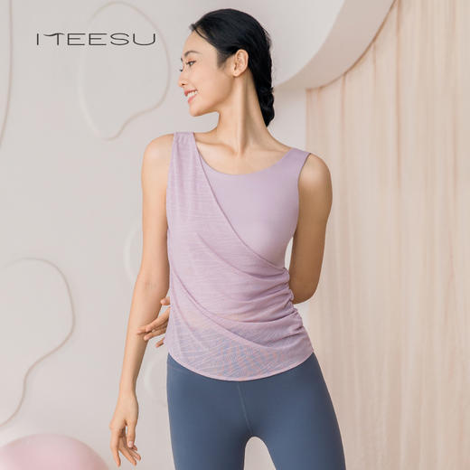 美愫瑜伽背心无袖运动瑜伽健身背心女士夏季新款网纱拼接透气t恤 商品图0