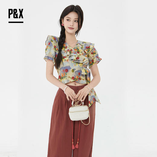 P&X设计师女装2025夏季碎花法式印花泡泡袖小衫825228077 花色 商品图2