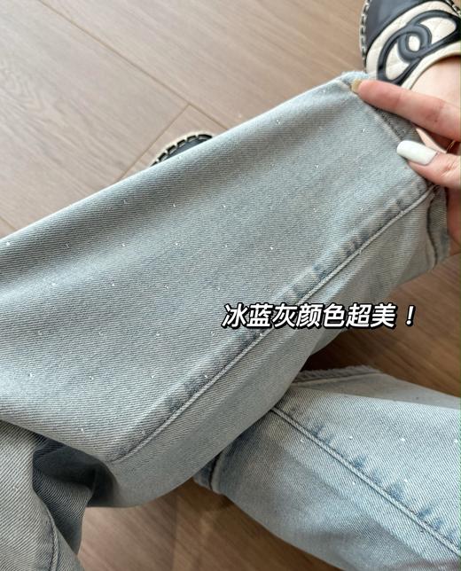 春夏新款特调海灰蓝烫钻蕾丝高腰显腿长四面弹莱赛尔牛仔裤 商品图8