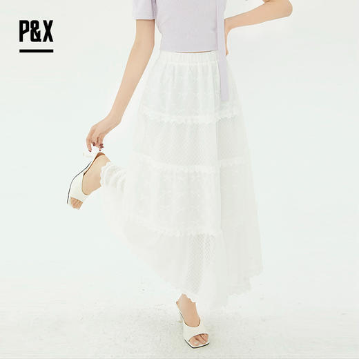 P&X设计师2025夏季蛋糕裙芭蕾风温柔半身长裙825207333 白色 商品图3