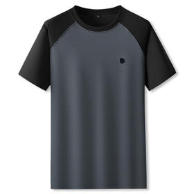 【棉质】【DPF】大依优型大码短袖T恤圆领时尚拼接插肩体恤男士加肥加大夏装薄款胖子休闲上衣