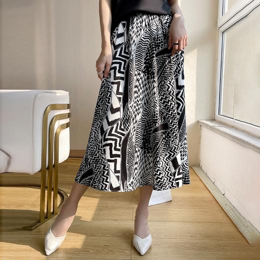 新款印花冰丝半身裙女夏季中长款宽松显瘦薄A字大摆裙子2025女士百搭裙子 商品图1