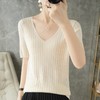 冰丝短袖T恤女2025春夏新款洋气宽松显瘦纯色百搭薄款V领针织上衣 商品缩略图2