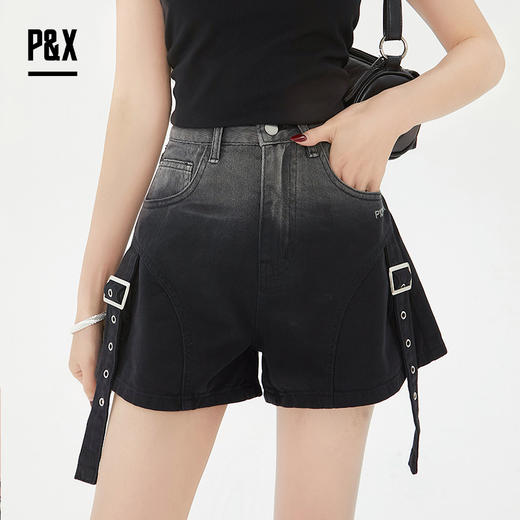 P&X设计师女装 高腰外穿休闲显瘦牛仔短裤 825227178 黑灰 商品图1