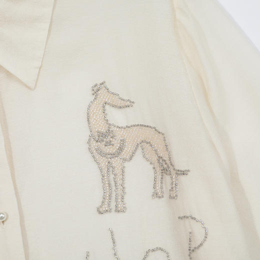 谜底衬衫分袖女2025夏季新品通勤宽松H型钉珠微透衬衣252MC0678 商品图3