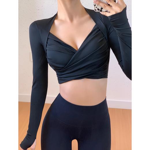 跃牌【洛水之神系列】带胸垫女瑜伽服性感交叉紧身长袖气质纯欲运动健身衣上衣HN184 商品图3