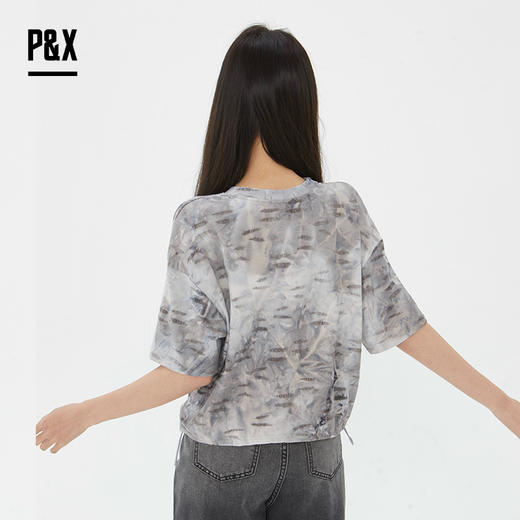 P&X设计师女装2025夏款扎染圆领复古水墨T恤825202266 灰色 商品图4