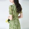 【高货sh】全新升级【铂金会员266/天猫359/差价93】(93157) 洛诗琳2025夏季牛油果绿雪纺印花茶歇裙V领优雅气质连衣裙 商品缩略图2