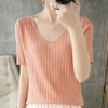 冰丝短袖T恤女2025春夏新款洋气宽松显瘦纯色百搭薄款V领针织上衣 商品缩略图3