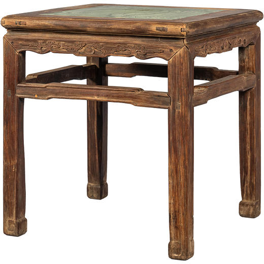 清中期 黄花梨镶绿石束腰罗锅枨马蹄腿螭龙纹方凳 商品图5