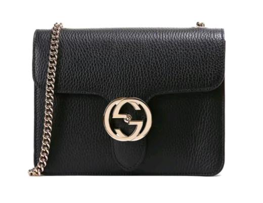 GUCCI古驰 双G链条肩带荔枝纹 牛皮 邮差包风琴包单肩斜挎包 小号 女款 黑色 商品图0