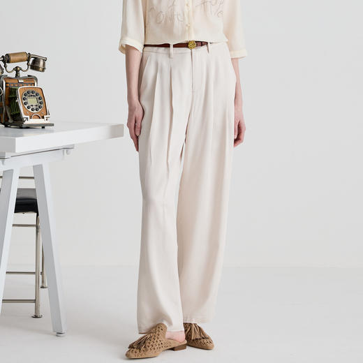 谜底休闲裤女2025夏季新品百搭通勤醋酸麻感合身西长裤252MK0543 商品图0