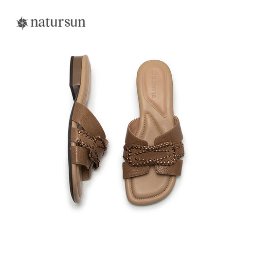 natursun法式外穿凉拖鞋女一脚蹬休闲沙滩平底一字拖N25331201 商品图3
