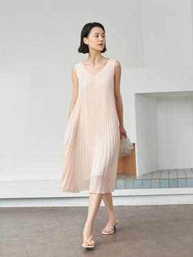褶皱系列 V领压褶连衣裙FD4297235
